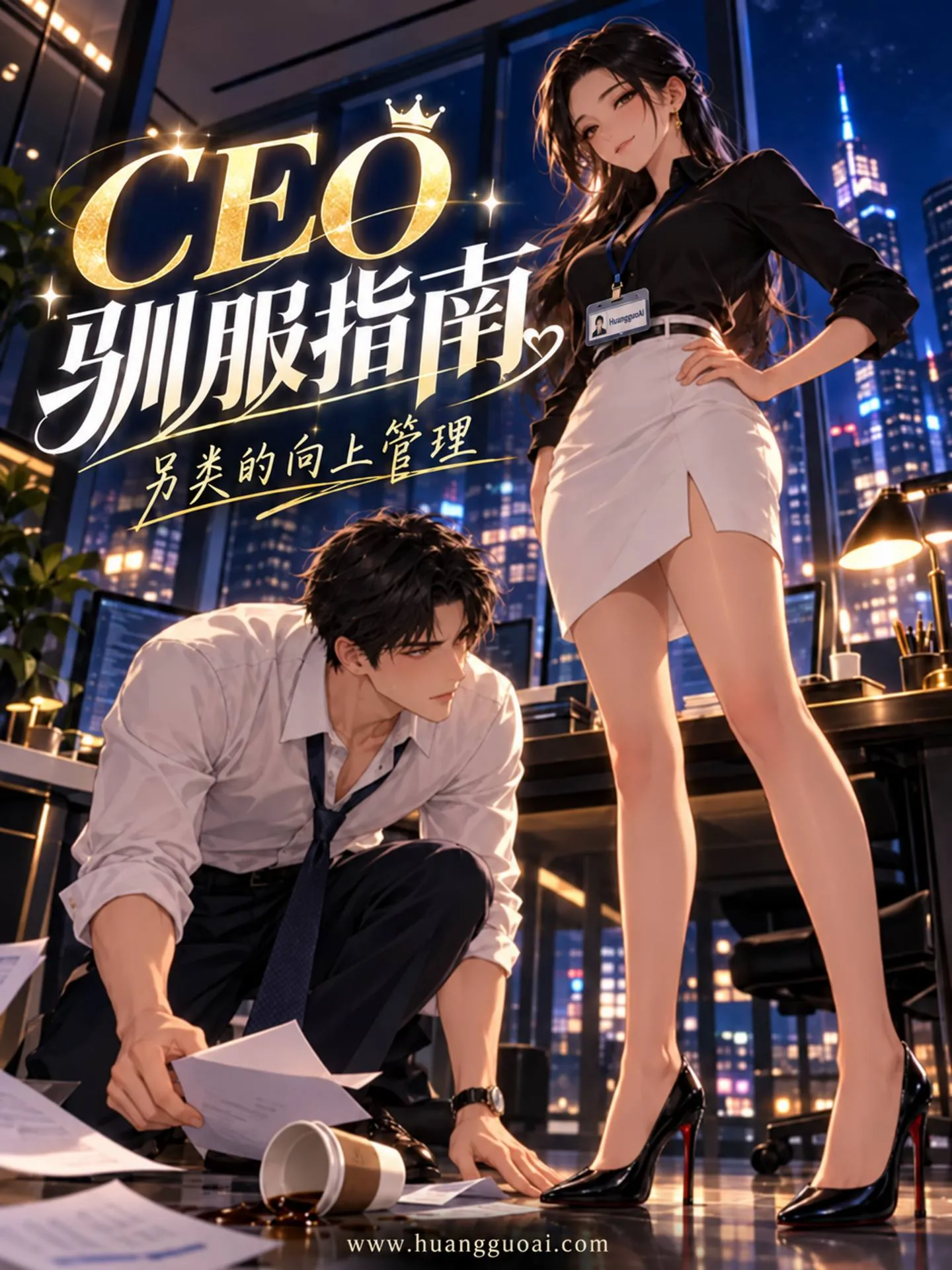 办公室场景中的男女主角，白领职场题材海报