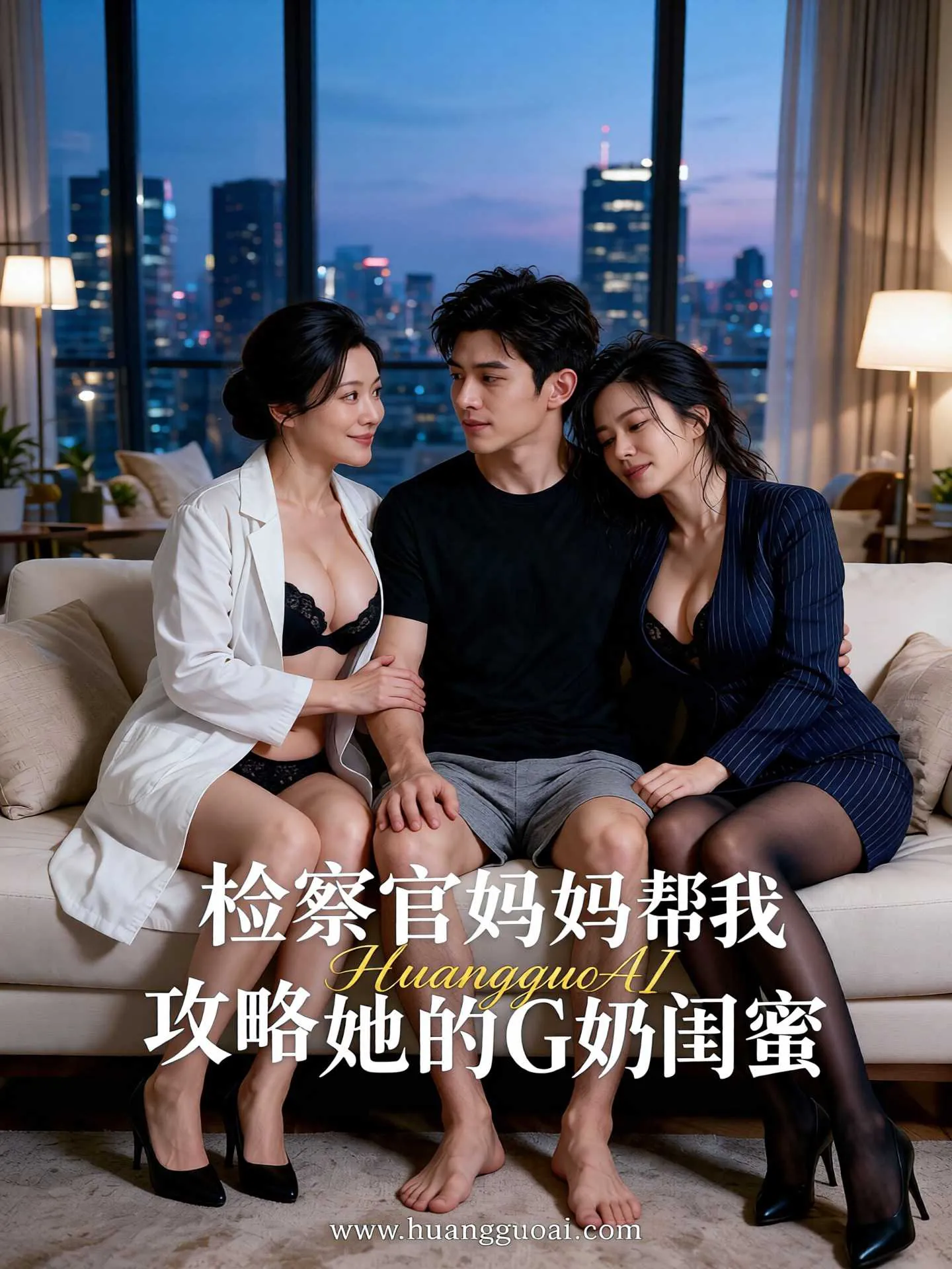沙发上三人同框的都市情感题材海报，画面右下角有标题字样